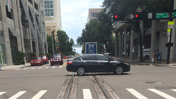 Train tracks in Downtown Tampa.