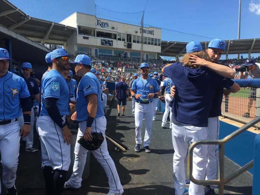 the Tampa Bay Rays in their home dugout