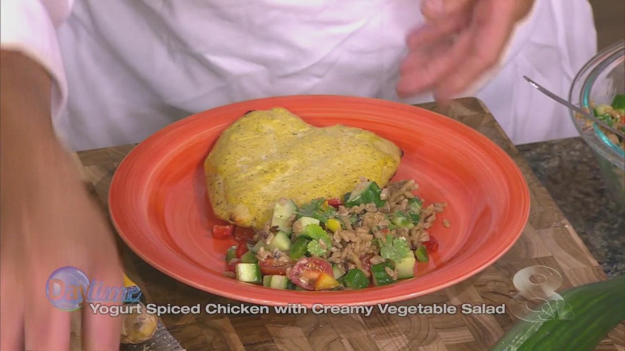 Spiced Yogurt Chicken with Creamy Vegetable Salad