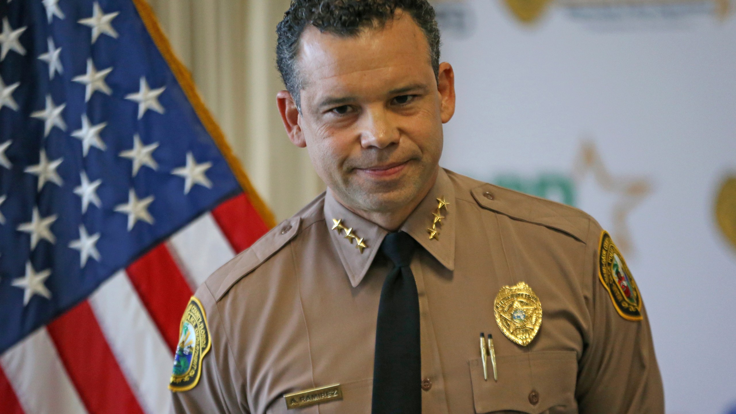 FILE - Newly appointed Miami-Dade Police Department director Alfredo "Freddy" Ramirez talks during the press conference at Miami-Dade Police Department Headquarters on Wednesday, January 8, 2020, in Miami. In a statement released early Monday, July 24, 2023, officials said Ramirez was in critical condition in a Tampa area hospital following an injury. (David Santiago/Miami Herald via AP, File)