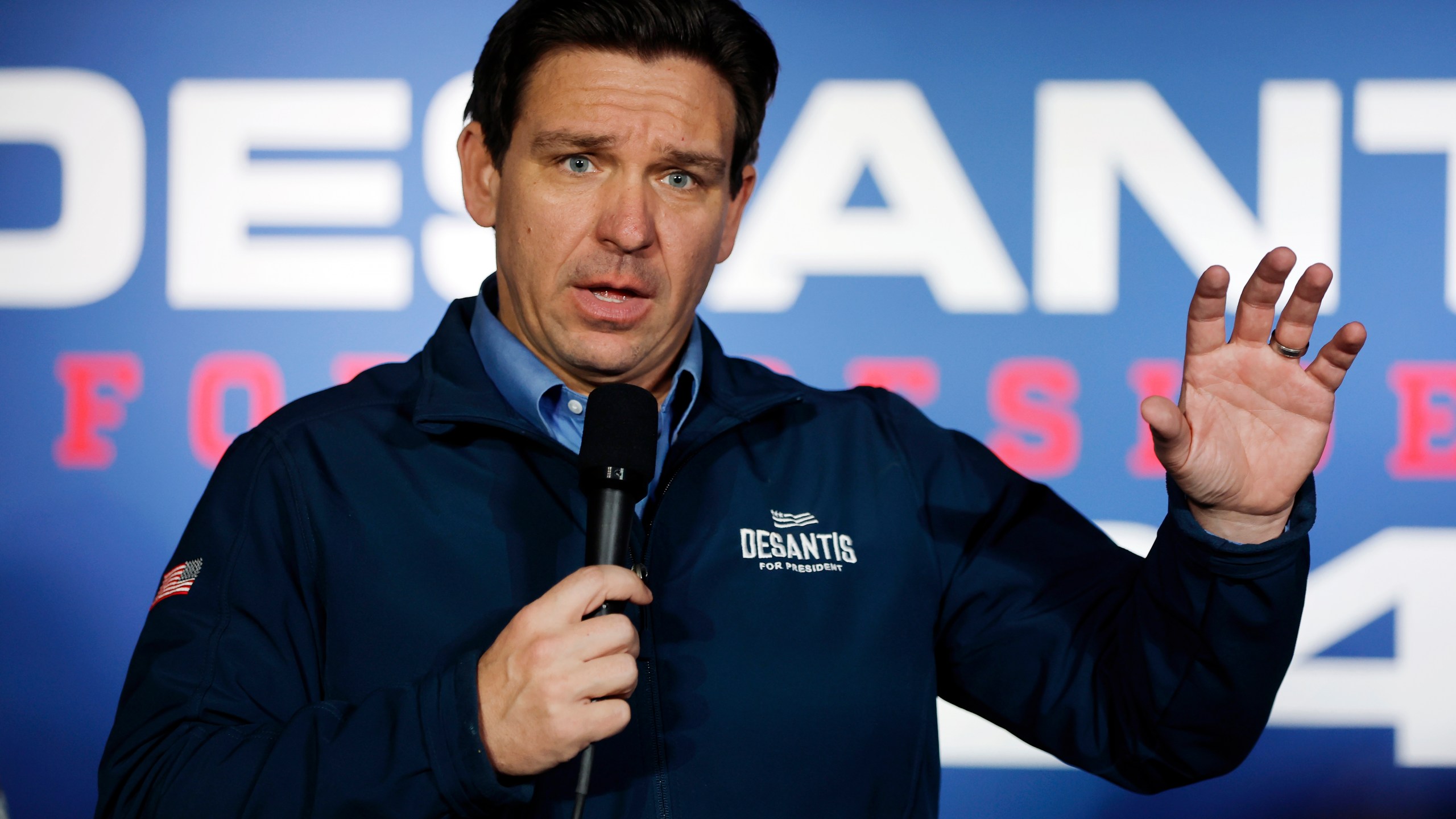 FILE - Republican presidential candidate Florida Gov. Ron DeSantis speaks during a campaign event at Wally's bar, Wednesday, Jan. 17, 2024, in Hampton, N.H. A federal judge on Wednesday dismissed Disney's First Amendment lawsuit against Gov. Ron DeSantis, leaving the company's hope of regaining control of a district that governs Walt Disney World in its fight in another state court challenge. (AP Photo/Michael Dwyer, File)