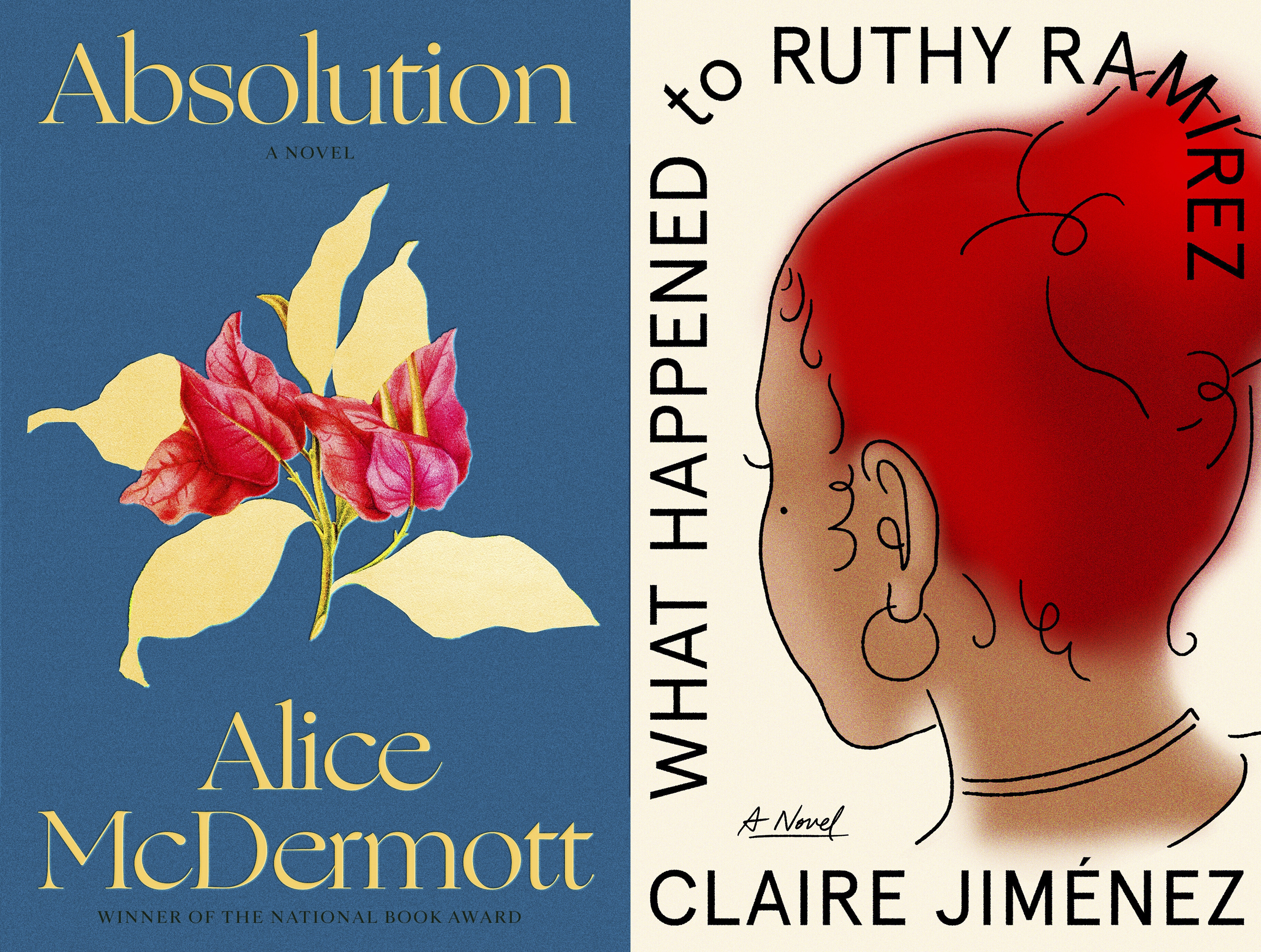 This combination of cover images shows "Absolution" by Alice McDermott, left, and "What Happened to Ruthy Ramirez" by Claire Jimenez. (Farrar, Straus and Giroux via AP, left, and Grand Central Publishing via AP)