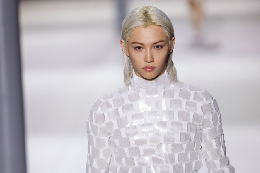 Felix wears a creation as part of the Louis Vuitton Fall/Winter 2024-2025 ready-to-wear collection presented Tuesday, March 5, 2024 in Paris. (Photo by Vianney Le Caer/Invision/AP)