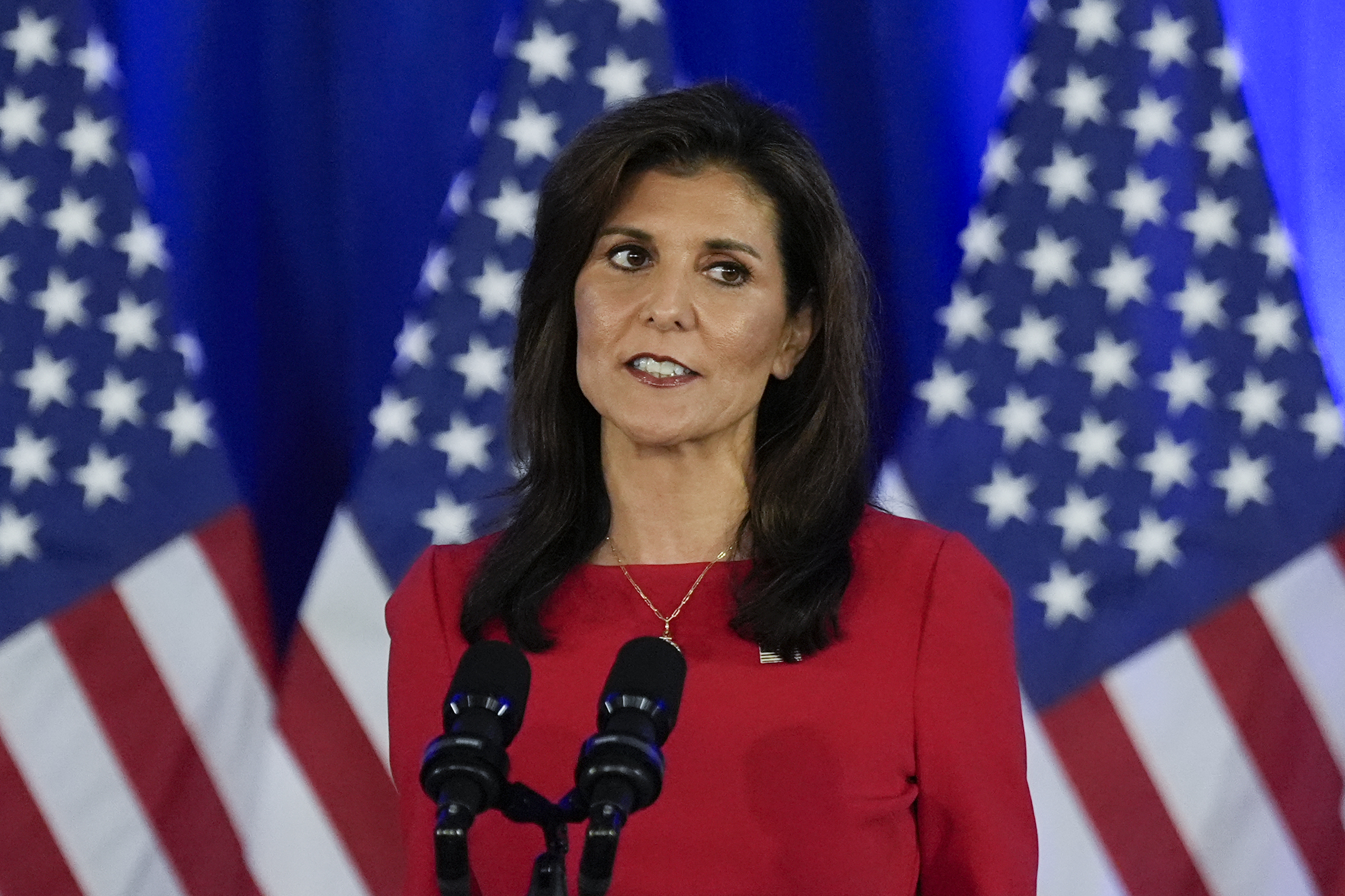 Republican presidential candidate former UN Ambassador Nikki Haley speaks during a news conference, Wednesday, March 6, 2024, in Charleston, S.C. (AP Photo/Chris Carlson)